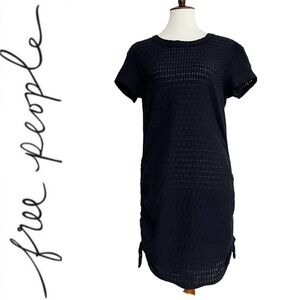 Free People Beach Tate Textured Side Tie Mini Dress in‎ Navy Blue Size Medium